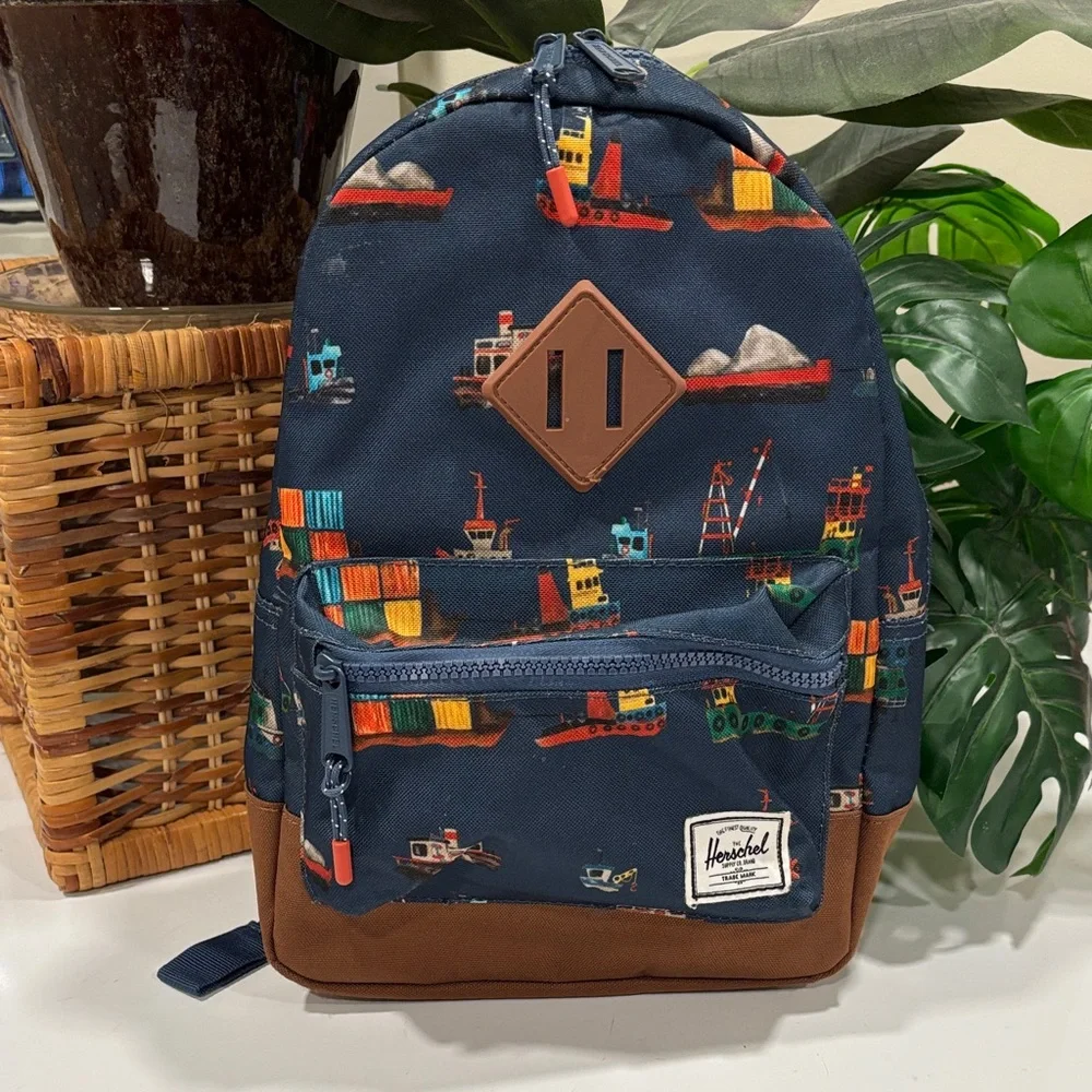Herschel Supply Co. Kids' Heritage Navy Backpack with Colorful Tug Boat Print
